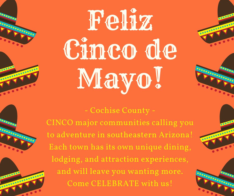 Explore_Cochise's tweet photo. Cochise County: 5 major communities - &amp; more in between - calling you to hike, bike, bird, climb, dine, wine, &amp; stargaze! Pack your celebratory sombrero and head to southeast AZ for the instagrammable adventure you've been searching for. Feliz Cinco de Mayo!
#MyCochiseAdventure https://t.co/5lkY1hQWbT