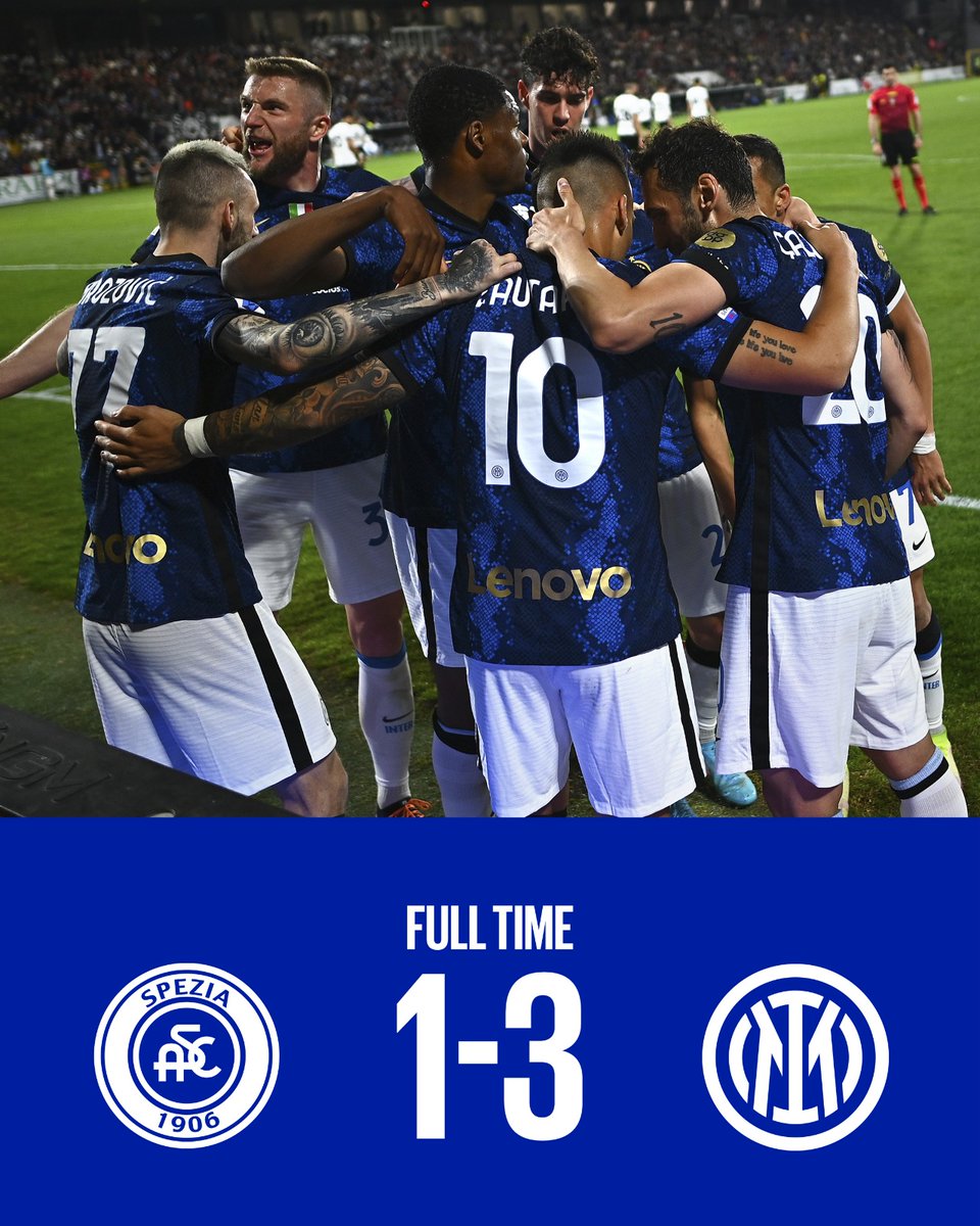 🔚 | FISCHIO FINALE 

😎 Tris dei nerazzurri e vittoria! 

⚽ 31' <a href="/brozocrypto/">Marcelo Brozovic</a>
⚽ 73' #Lautaro 
⚽ 94' <a href="/Alexis_Sanchez/">Alexis Sánchez</a>
 
#SpeziaInter  1️⃣-3️⃣ 

#FORZAINTER ⚫️🔵
