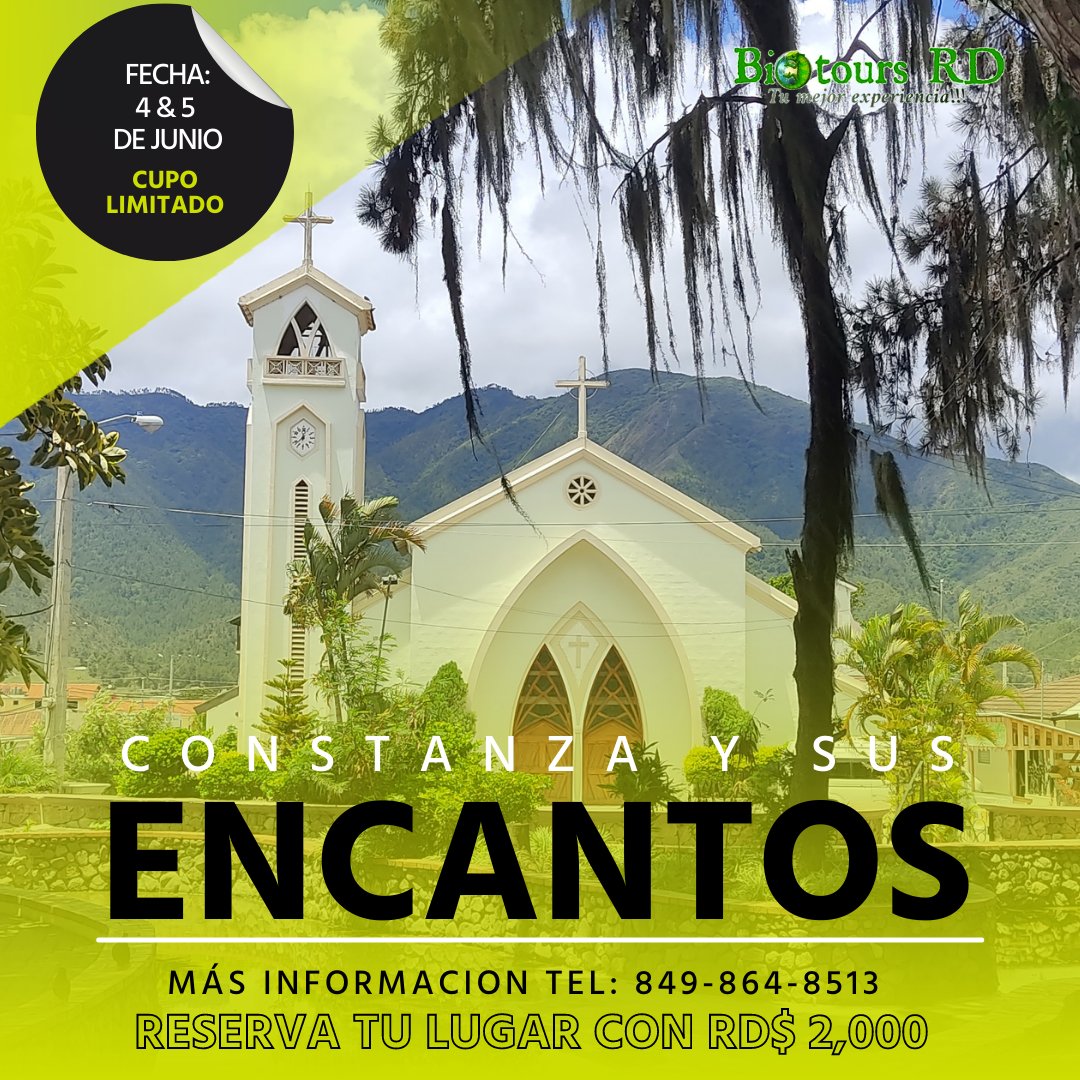 biotoursrd's tweet photo. Constanza y sus encantos, 
4 &amp; 5 de Julio. 

Atrévete a conocer más de Constanza y sus lugares más encantadores con Biotours RD.

Cupo limitado.
Fecha límite para completar tu pago 2 de Junio 2022

Contactos: 
849-864-8513
Biotours53@gmail.com
#Biotoursrd https://t.co/chBPh8R6AN