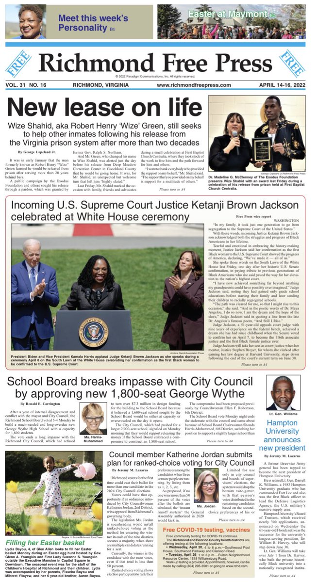 FreePressRVA's tweet photo. Pick up this weekβs Richmond Free Press or go online! #RichmondFreePress #independentlyowned #BlackPress #RVA #RichmondVA #Blackownedandoperated #news #local #community #journalism #photojournalism #RFPstrong https://t.co/yFLu6n0G3b https://t.co/wPeCdYJTbd