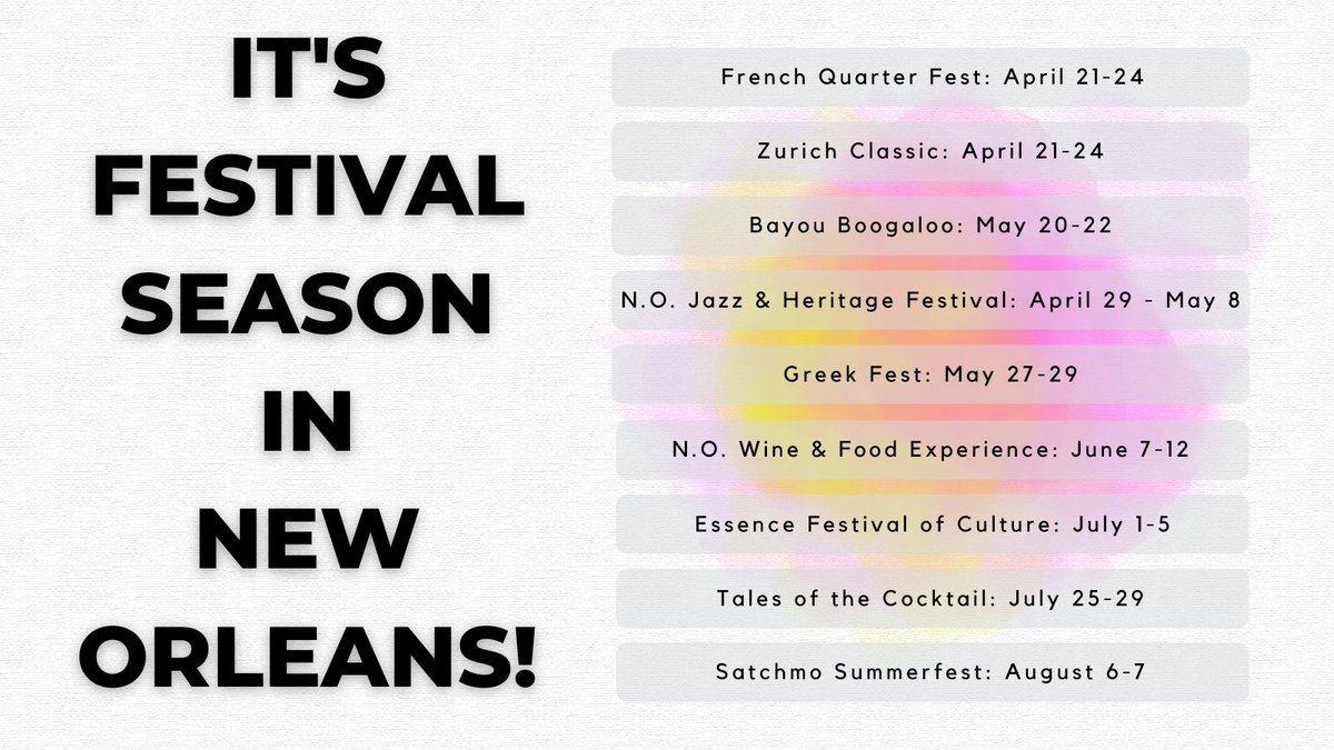 Ameri_Print's tweet photo. Here's a look at what's around the corner in New Orleans! What's on your calendar? #AmeriPrint #printshop #signs #printing #promotions #copying #graphics #mail #design #festivalseason #festival #festivals #neworleans #nola #nolafestivals https://t.co/FUv6fKEgI6