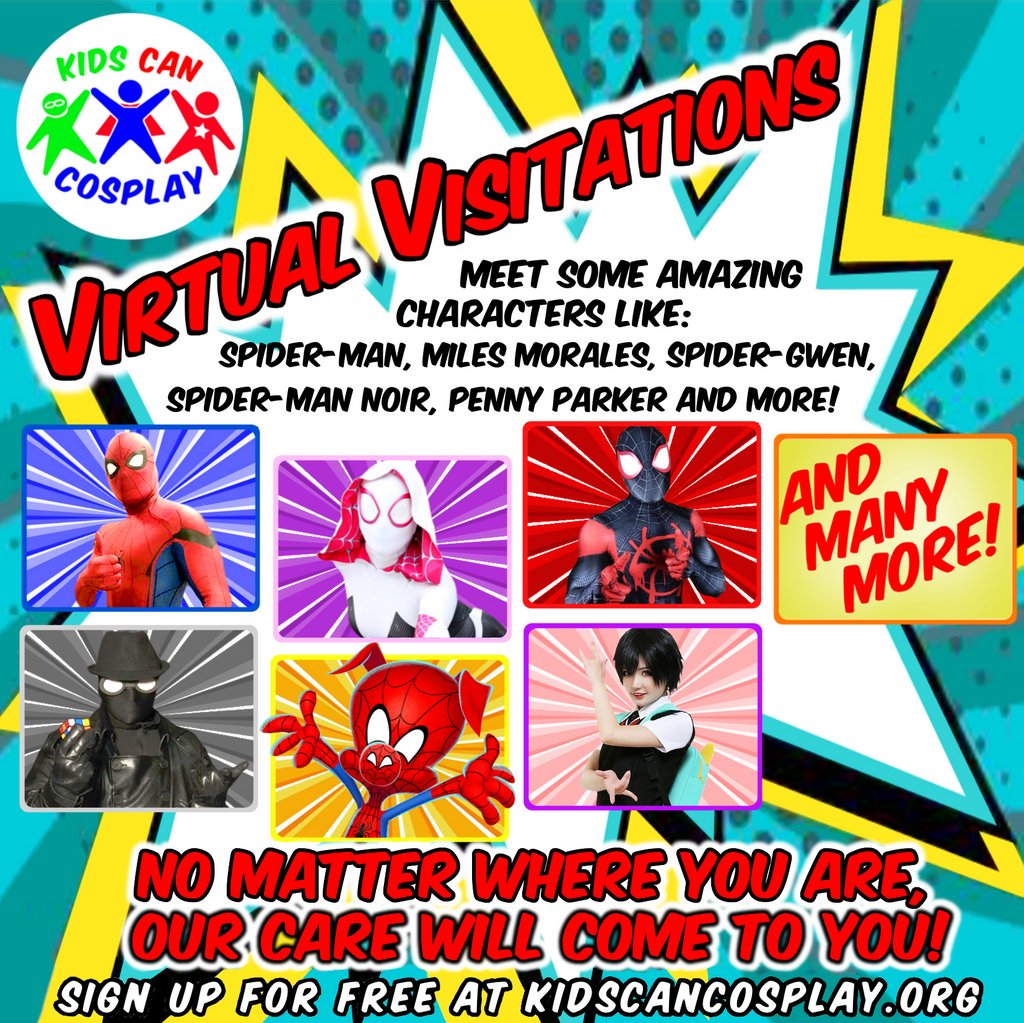 KidsCanCosplay's tweet photo. Would you like your child to meet their favorite character from the comfort of your own home? 

Just head on over to our website at https://t.co/x8S9Qzun51 and go to our virtual visitation section to get started for your free visit!

https://t.co/zbbG4kHw7E https://t.co/bl1eq3A1le