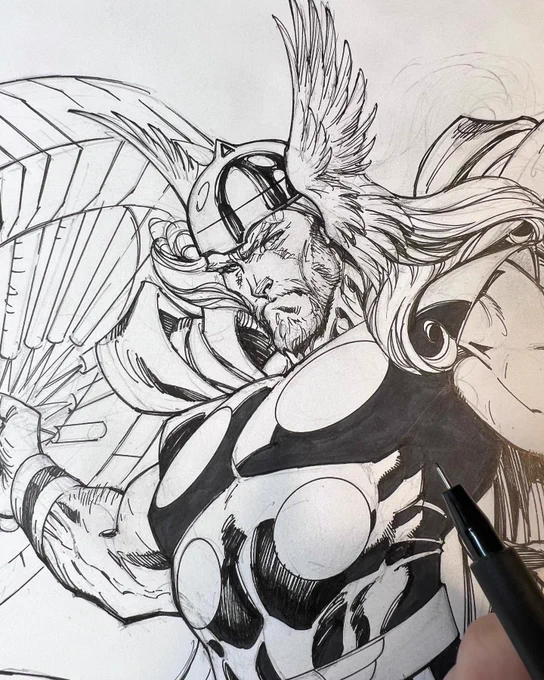 🕗✏️✒️🕟 Some process shots of my recently announced #THOR #25 anniversary cover. 