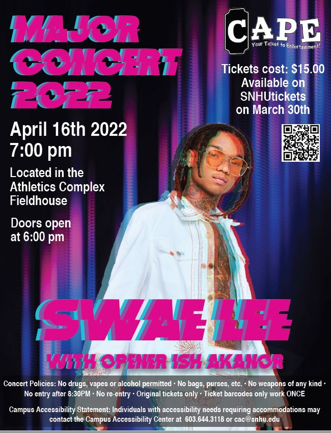 Have you purchased your Swae Lee tickets yet? You don't want to miss this great concert taking place tomorrow night. It's the perfect way to unwind before finals!