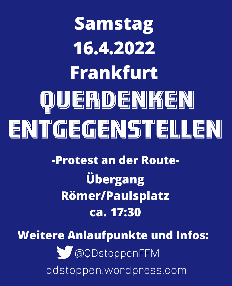 QDstoppenFFM's tweet photo. Nicht mal der Karsamstag ist dem Pack heilig- kommt zum Protest gegen die Querdenker! Morgen, 16.4., Übergang Römer/Paulsplatz, ca. 17:30. #ffm1604 https://t.co/8u2raTqhJN