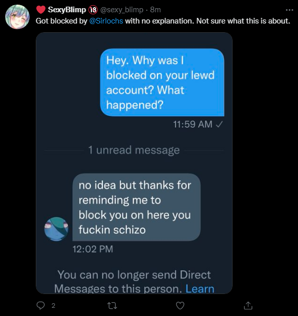 SirLochs's tweet photo. you have harassed and attacked others post vrchat photos while others asked you not to
was a fuckin dickhead to me and my friends 
you screamed the N word during events and called others retard while saying you are retarded as a defense and get upset
cyberstalked folks++ https://t.co/2Bt1AtHpm9