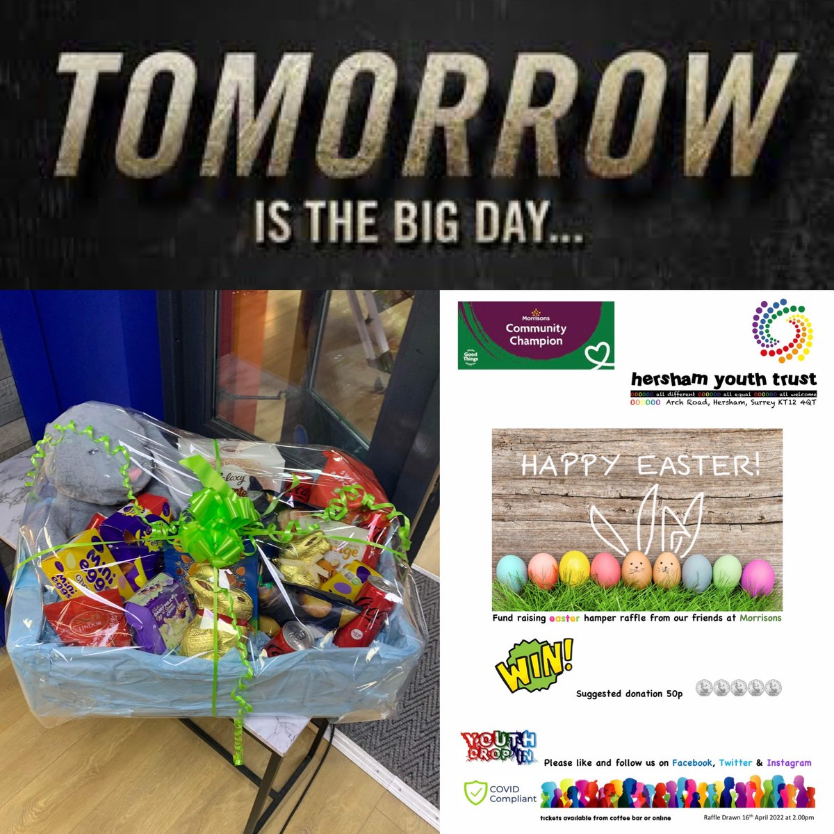 Tomorrow at 2pm we will be drawing our Easter Hamper winners. We are thankful to #WeybridgeMorrisons for there kind donations