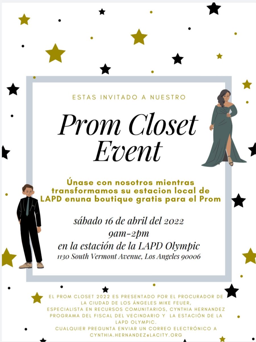Valley_CRS's tweet photo. Excited for tomorrows event at @LAPDOlympic,
Reminder that all things are first come first serve basis, 

#prom2022 #graduation2022 @CityAttorneyLA @ https://t.co/t4AIKpmwyk