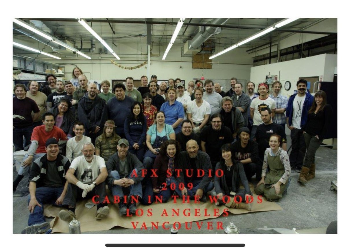 afxstudio's tweet photo. Today is the 10th anniversary of 
“Cabin in the Woods”. This is the 
incredible crew that made it all happen!
#afxstudio #practacaleffects https://t.co/sfXkRyda2b