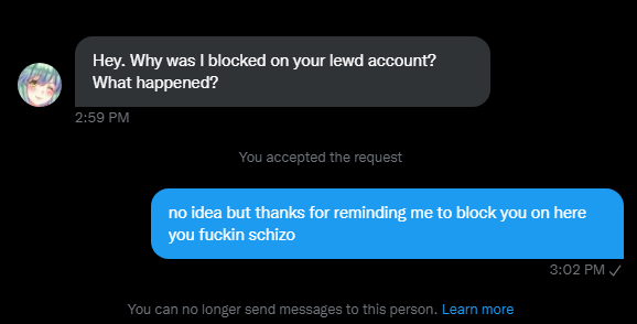 SirLochs's tweet photo. you have harassed and attacked others post vrchat photos while others asked you not to
was a fuckin dickhead to me and my friends 
you screamed the N word during events and called others retard while saying you are retarded as a defense and get upset
cyberstalked folks++ https://t.co/2Bt1AtHpm9