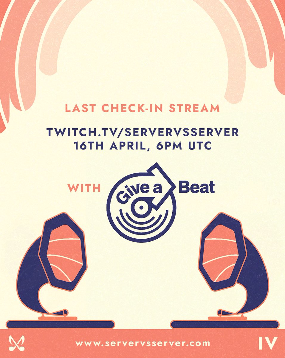 servervsserver_'s tweet photo. Join us for our final check-in stream at 6 PM UTC on April 16th! We'll be interviewing a representative from @igiveabeat, listening to snippets, and more!
#svs #servervsserver #giveabeat #fundraising #musicproduction https://t.co/xmQZmHRAKG