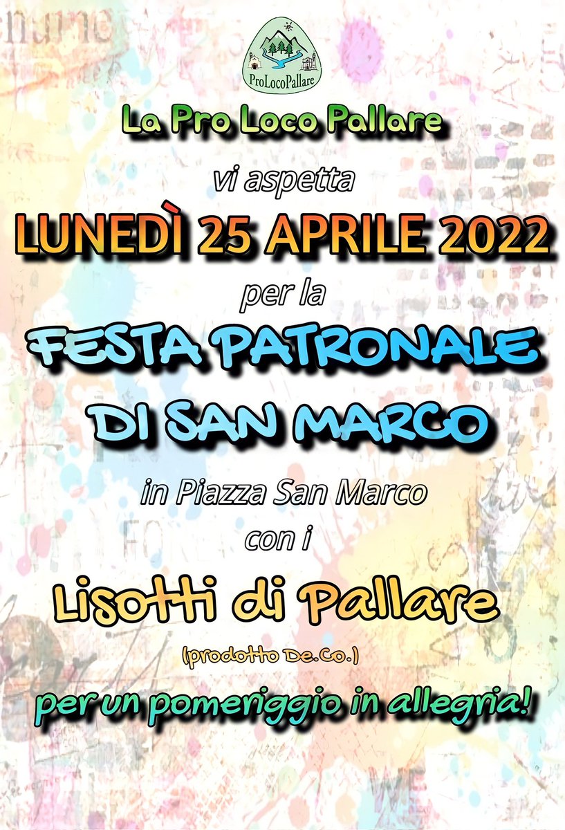 ProLocoPallare's tweet photo. 📌📆 LUNEDÌ 25 APRILE 2022  📆📌

TORNANO I LISOTTI PER LA FESTA PATRONALE DI SAN MARCO! 🥳🥳

VI ASPETTIAMO NUMEROSI! https://t.co/PjcXc34tCU