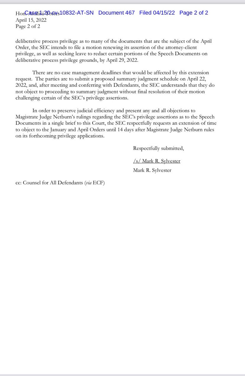 FilanLaw's tweet photo. #XRPCommunity #SECGov v #Ripple #XRP The SEC has filed a request for an extension of time to file its Objection to Magistrate Judge Netburn’s Ruling on the Motion for Reconsideration of the DPP Ruling.  The SEC is raising new privilege assertions. https://t.co/YgT0jqDqUE