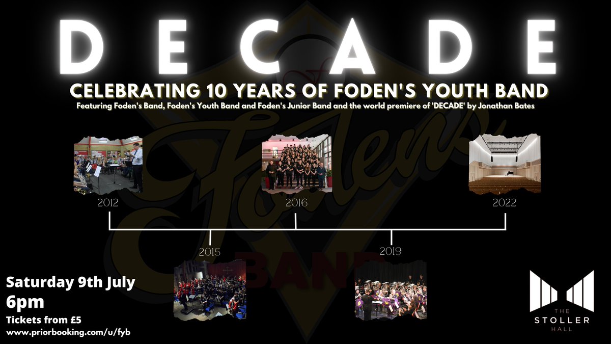 TICKETS NOW ON SALE for our special concert celebrating 10 YEARS OF FODEN'S YOUTH BAND

A chance to hear National Champions <a href="/fodensband/">Foden's Band</a> alongside <a href="/FodensYouthBand/">Foden's Youth Band</a> and <a href="/FodensJB/">Foden's Junior Band</a> + the world premiere of 'Decade' by <a href="/jonnybates95/">Jonathan Bates</a>

Buy your tickets now at priorbooking.com/u/fyb