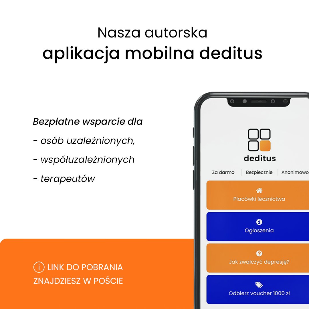 znanyosrodek's tweet image. 📆 Dziś jest Światowy Dzień Trzeźwości!

Z tej okazji oddajemy w Wasze ręce pierwszą wersję aplikacji mobilnej DEDITUS, która wspiera osoby uzależnione, współuzależnione i terapeutów.

Więcej o aplikacji dowiecie się tutaj:
znanyosrodek.pl/deditus