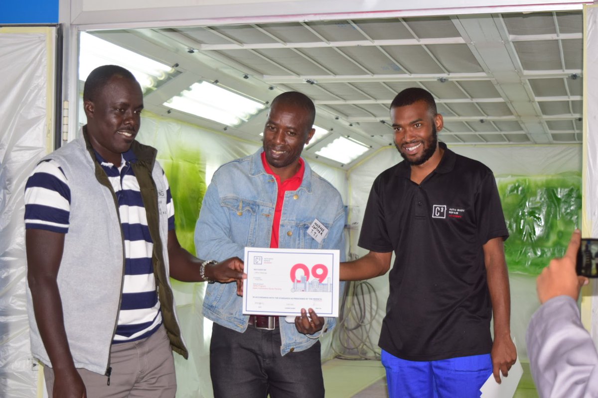 murengag's tweet photo. Its a wrap at C3 Academy in South Africa as 12 trainers from Thika TTI are declared competent in Auto Body repair and maintenance after going through an intensive  one-week training #TvetReforms https://t.co/qazJ2tocKm