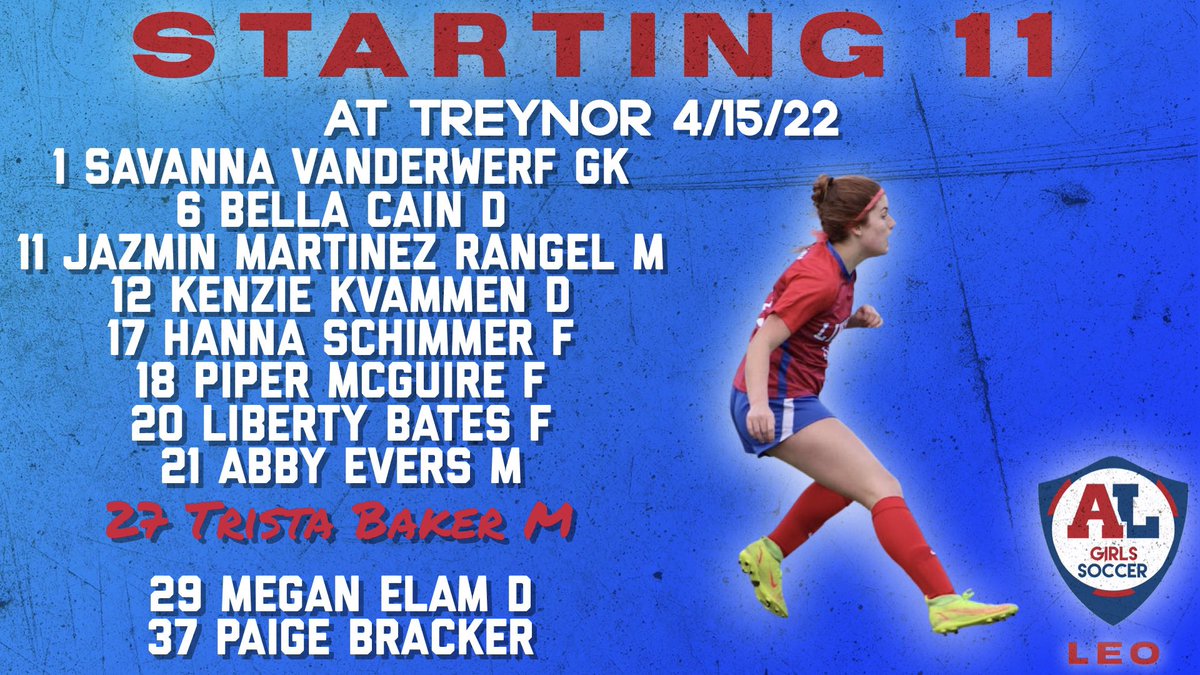 The starting 11 for our match at Treynor! Kickoff is at 3pm! Get here!
#WPTSRC #LEO