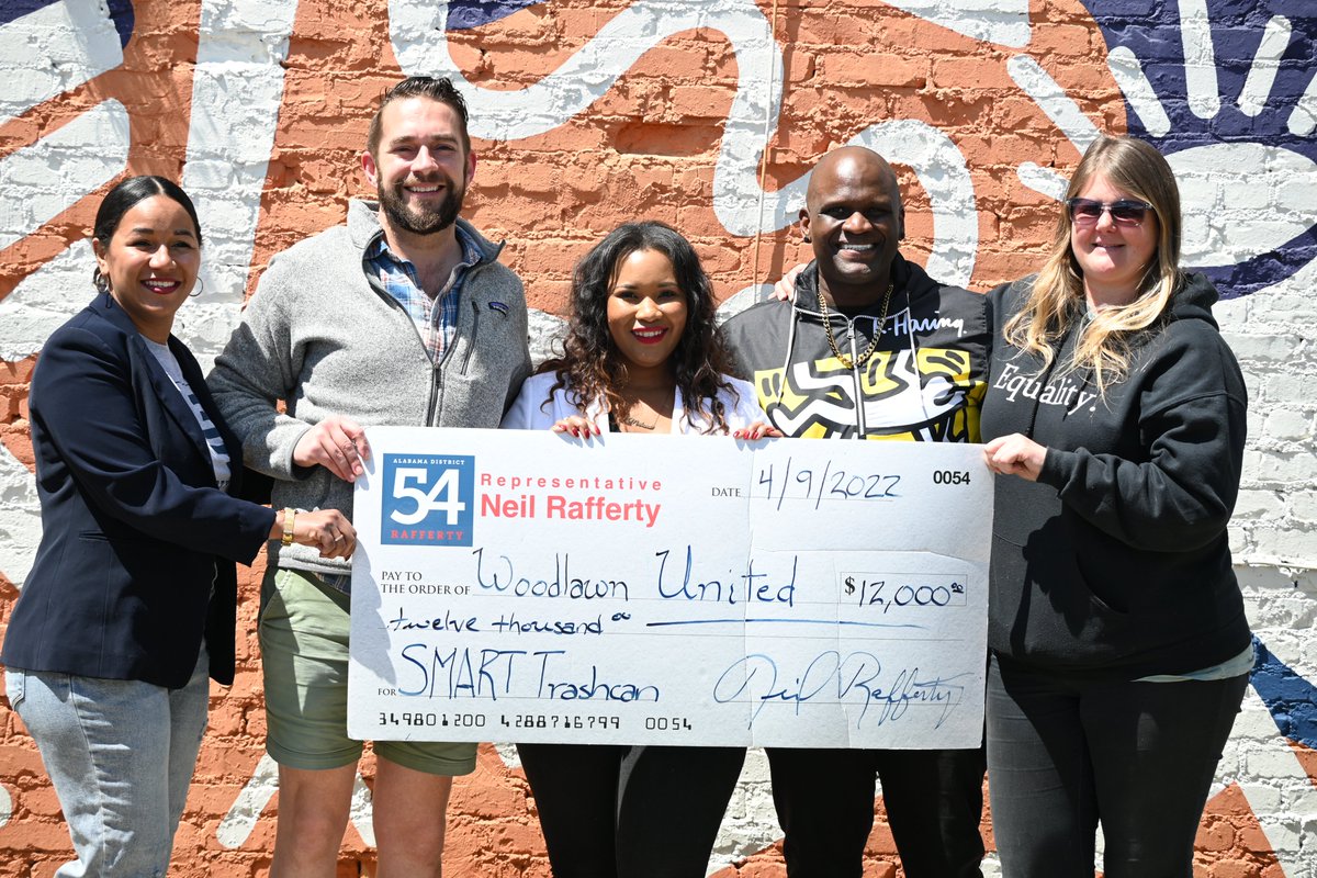 Woodlawn United (@woodlawnunited) on Twitter photo Thanks <a href="/RepRafferty/">Neil Rafferty</a> for your donation to Woodlawn United! With Rep. Rafferty's support, we are partnering with <a href="/cityofbhamal/">City of Birmingham</a>, <a href="/REVbham/">REV Birmingham</a>, Woodlawn Business Association, and Woodlawn Neighborhood Association to bring smart trashcans to Woodlawn.
#woodlawnunited #thepowerofWE Thanks <a href="/RepRafferty/">Neil Rafferty</a> for your donation to Woodlawn United! With Rep. Rafferty's support, we are partnering with <a href="/cityofbhamal/">City of Birmingham</a>, <a href="/REVbham/">REV Birmingham</a>, Woodlawn Business Association, and Woodlawn Neighborhood Association to bring smart trashcans to Woodlawn.
#woodlawnunited #thepowerofWE