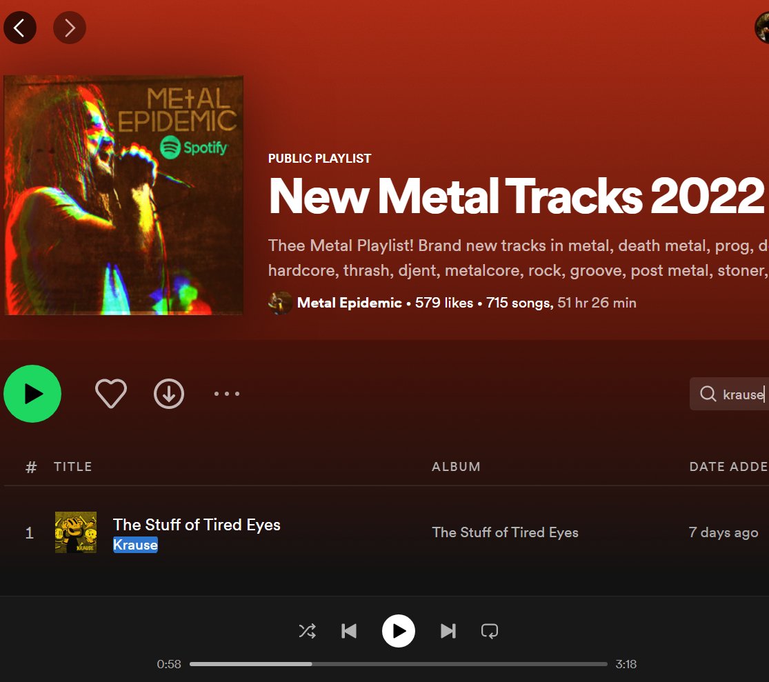 venerate2004's tweet photo. Super stoked to have Krause's "The Stuff of Tired Eyes" on @Metal_Epidemic 's official @Spotify playlist!

Check the whole awesome list here >> https://t.co/RSLhb2sFDG and catch Krause tomorrow in Athens at Temple Athens

https://t.co/rGgU1G1big https://t.co/MVfaOsO85v