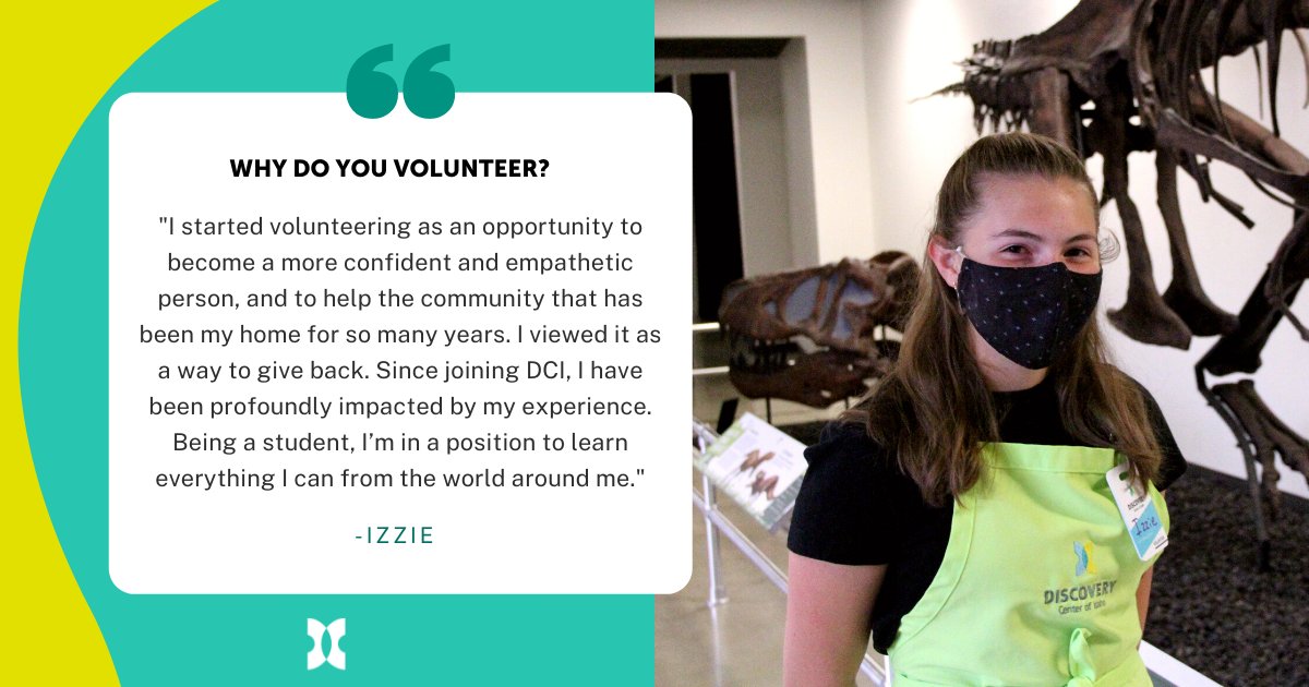 dcidaho's tweet photo. Happy #VolunteerAppreciationWeek!💚Say hello👋to Izzie! Izzie has done an amazing job teaching visitors of all ages about our hands-on exhibits!🤓Join our volunteer program today. https://t.co/uKQxSRvQnp
#dcidaho #volunteer #giveback #boisebucketlist #boisefyi #boise #boiseidaho https://t.co/vgTlehvbq3