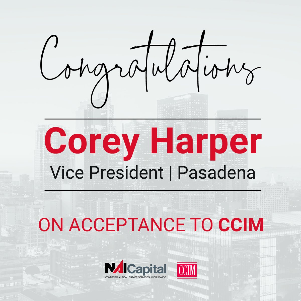 Congratulations to Corey Harper on his acceptance into CCIM! 🏆 
.
.
.
#april #nai #spring #commercialrealestate #californialistings #losangeleslistings #losangelesbrokers #labj #officeleasing #creativeoffice #powerbrowkers