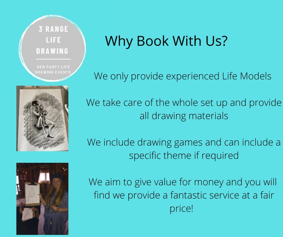 3rangelife's tweet photo. Looking to book a Hen party event? 
Find out what makes us a good choice. Feel free to contact us for a no obligation quote. 
#Henparty #Henlifedrawing #Henweekend #Henweekend #Essex #Suffolk #Norfolk #Malenude #3rangelifedrawing #3rangehens #lifedrawing #art #book https://t.co/2wWyyoXbn6
