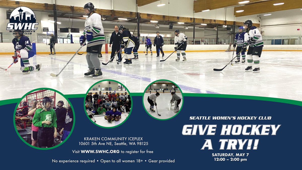 WPHSeattle's tweet image. Women’s Try Hockey for Free by @SeattleWHC!

Space is limited; register early!

No skating or hockey experience necessary or equipment—try in a safe &amp;amp; supportive environment!

🗓 May 7
⏰ 12p–2p (Gear at 12p, on the ice at 1–2p)
📍 @KrakenIceplex 

Info: swhc.sportngin.com/register/form/…