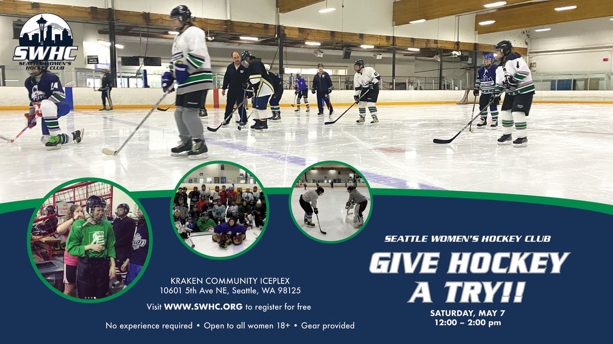 SeattleWHC's tweet image. Are you a woman who is interested in trying hockey? Unsure if it’s for you? (It totally is.) Not sure what gear you need, or how to get properly geared up? HAVE WE GOT THE EVENT FOR YOU. 

Join us on May 7 for Give Hockey A Try! 

swhc.sportngin.com/register/form/…