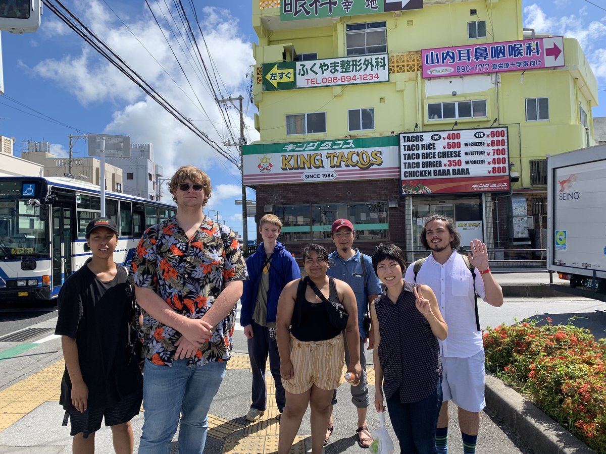 wright_dustin's tweet photo. Ok, it was cruel of me to force students to pose AFTER filling up on "taco rice" (the ubiquitous basetown AmeriMexOkinawan dish) for lunch in 2019, but @CSUMB students are ready to return to #Okinawa for culinary immersion! Thank you to our donors! https://t.co/8BveEsfALv https://t.co/z7G7us3I60