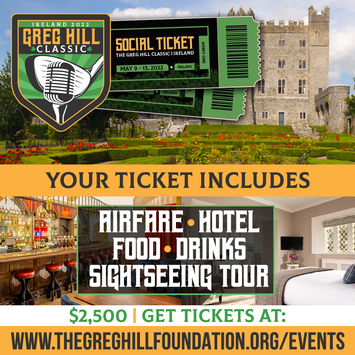GHillFoundation's tweet photo. Not a golfer? No problem! Enjoy a 4 day and 3-night trip staying in one of Ireland’s famed castles, Kilkea Castle in County Kildare. 

To learn more about what the trip includes and purchase your social ticket, visit https://t.co/7owsnzCYFb https://t.co/XTvr33oGev