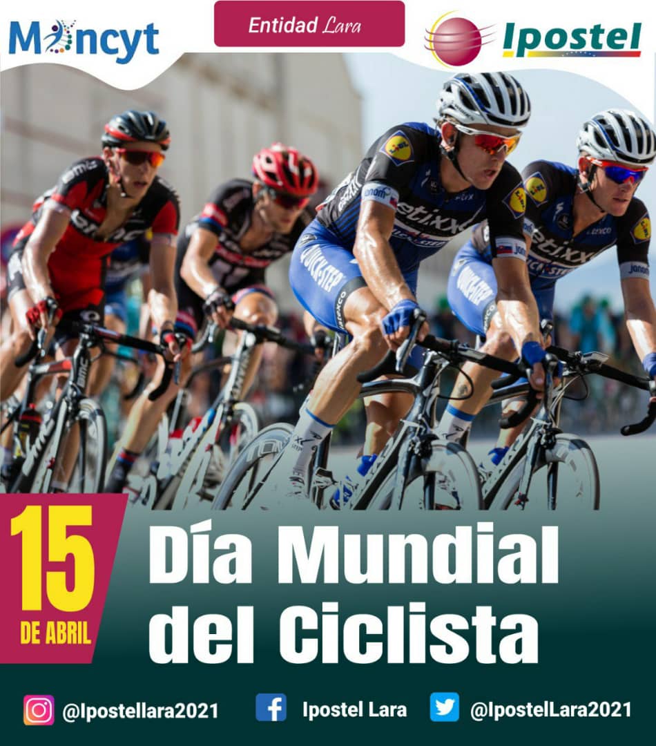 #15Abr |🇻🇪| Buenas tardes 🙋

🔲 Efemérides del Día 📤👇
              👇📤
📢👥 Día 👏Mundial del Ciclista🚲🚴🚵.

#ArteEsConsciencia