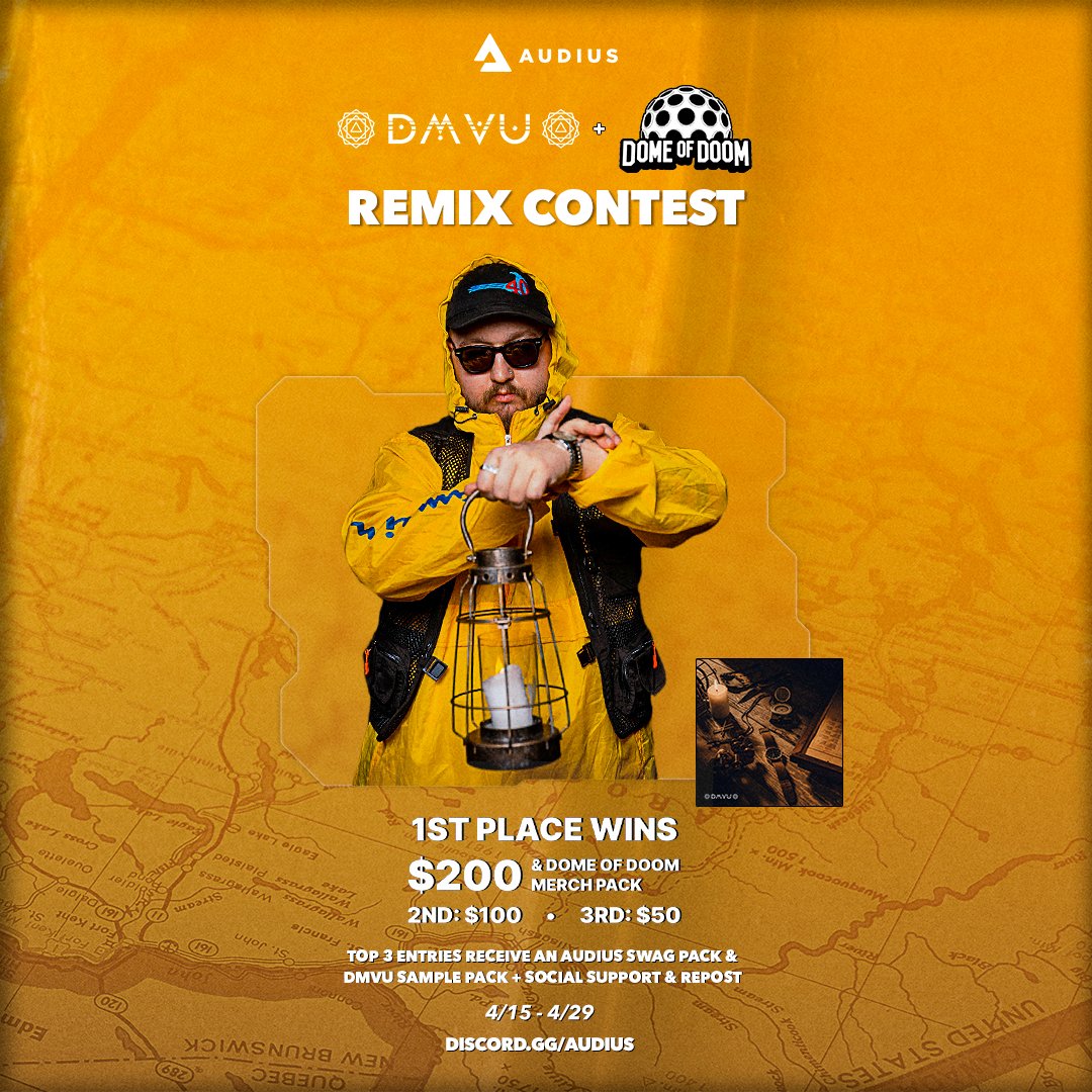 audius's tweet photo. 🚨New Remix Contest

@DOMEOFDOOM &amp; @DMVUofficial are dropping stems from Lantern Bearer! Merch, sample packs, and more are up for grabs 🥳

Original track &amp; stems: https://t.co/QdbUzPKEl5 https://t.co/rdmUNyTfo7