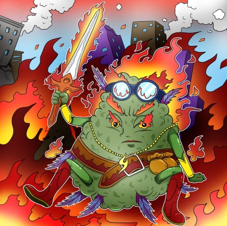 Weedtardz's tweet photo. Like &amp; RT if you like green nugs.

#nftreveal is in 3 hours &amp; 20 minutes.

Enter the Cannaverse.

Collection of 1420, 10 Legendaries.

Name: Blazir
Element: Fire

#NFTs #NFTCommunity https://t.co/rumlnpCXiU