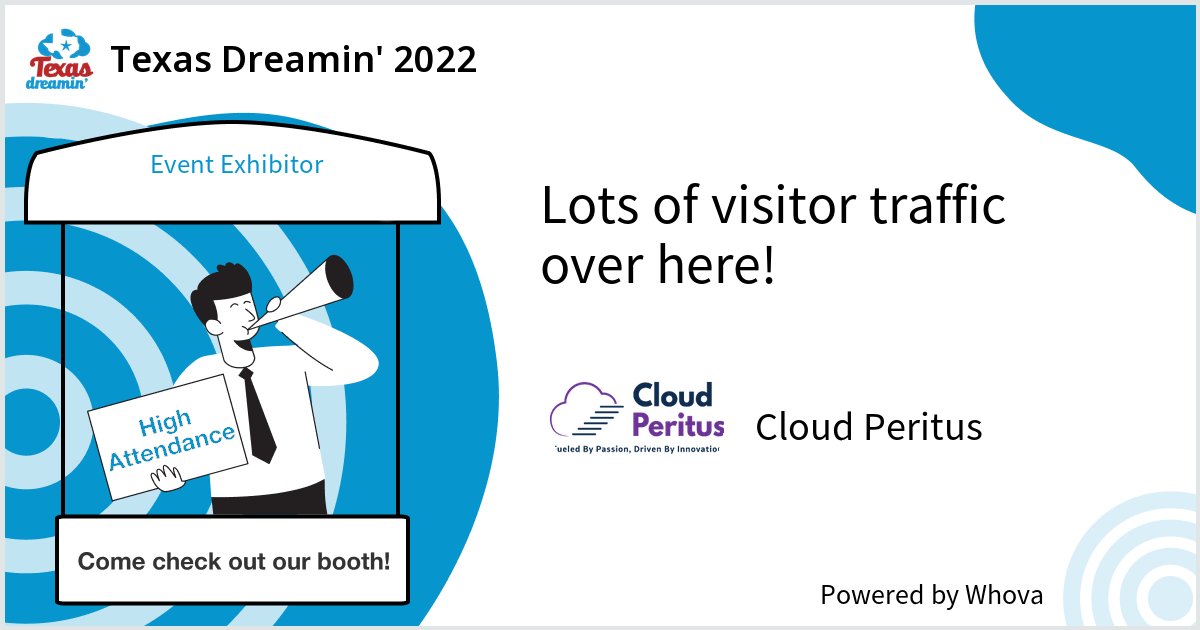 cloudperitus's tweet photo. Our booth is getting a lot of traffic at Texas Dreamin' 2022. ✨ ✨ 🏃 🏃‍♀️ Check out the presentation and details at the event! @Texas_Dreamin #TXD22 - via #Whova event app https://t.co/LT9umxswhC