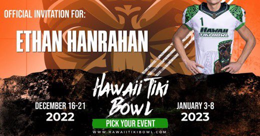 Thank you for the invite <a href="/HawaiiTikiBowl/">Hawaii Tiki Bowl</a> Officially invited to the Hawaii Tiki Bowl in Honolulu, Hawaii!
<a href="/WestoshaFBall/">Falcon Football</a> @JaredFranz4 <a href="/DuhawkQB8/">Koeppel</a> <a href="/TMindst/">THEMindst</a>