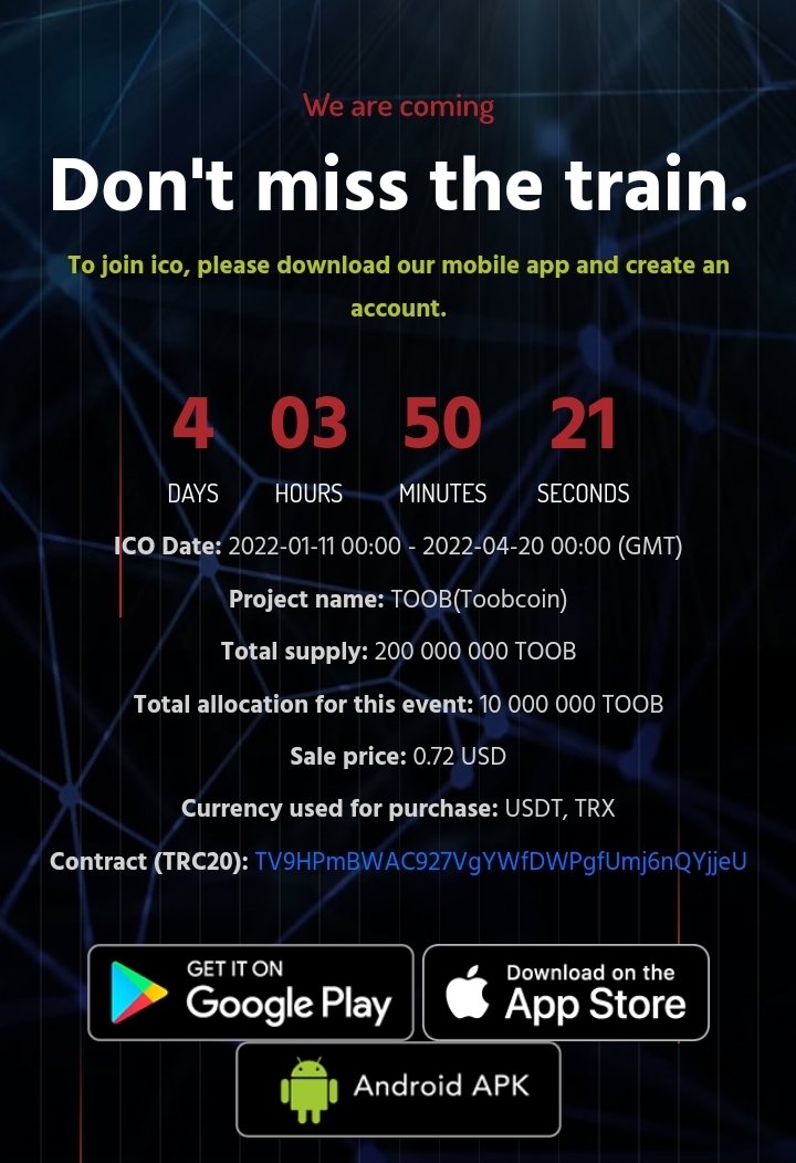 Scratch bonuses have been increased prior to Toobcoin exchange listing. Don't miss the train to the moon in the last days of the ICO! toobemi.com/ico #toobemi #toobcoin #USDT #TRON