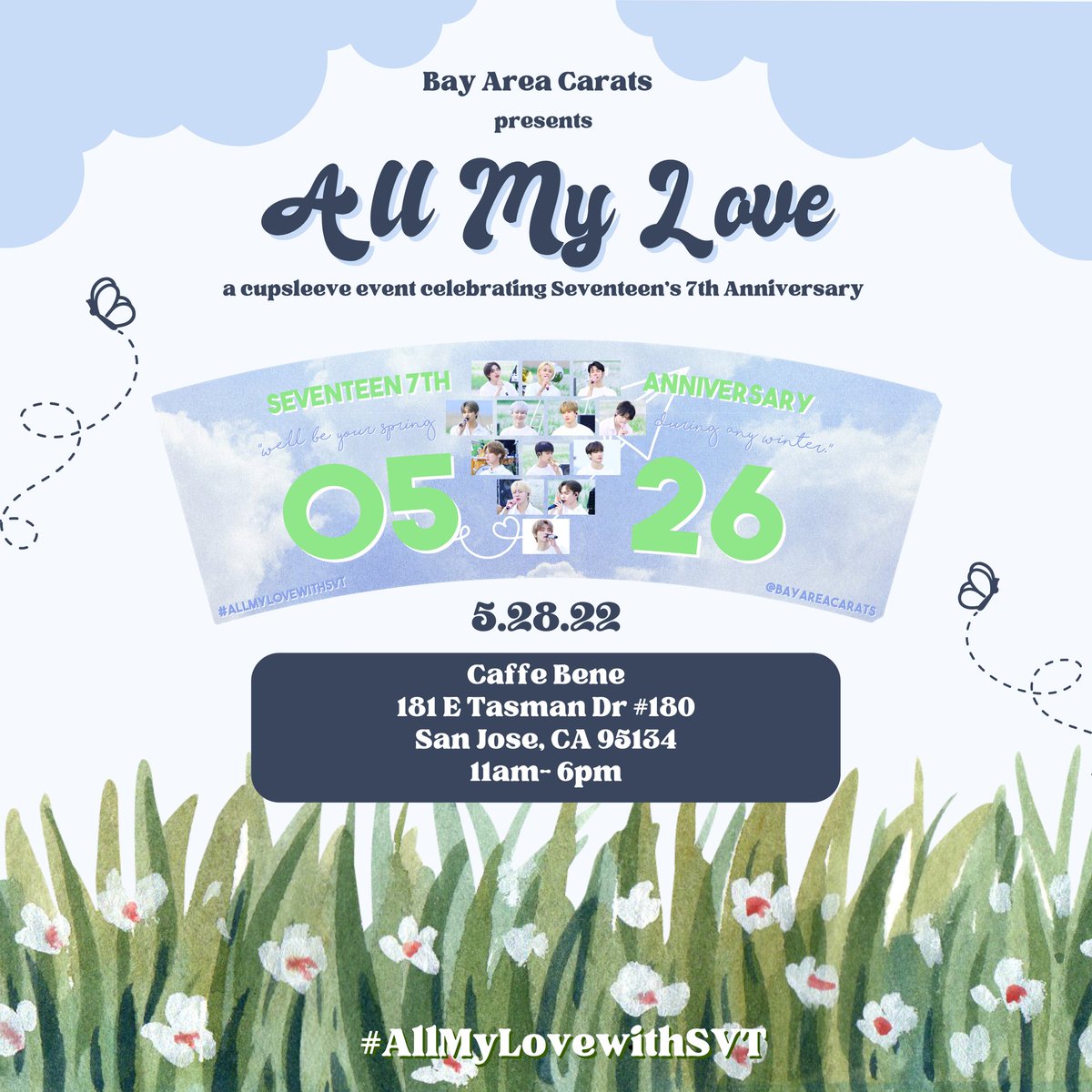 BayAreaCarats's tweet photo. 🌱#AllMyLovewithSVT Cupsleeve Event Info🌱

We can’t wait to celebrate Seventeen’s 7th Anniversary together with Bay Area Carats!

Donation info &amp; tiers will be released soon 👀 https://t.co/ynH0vp8peI