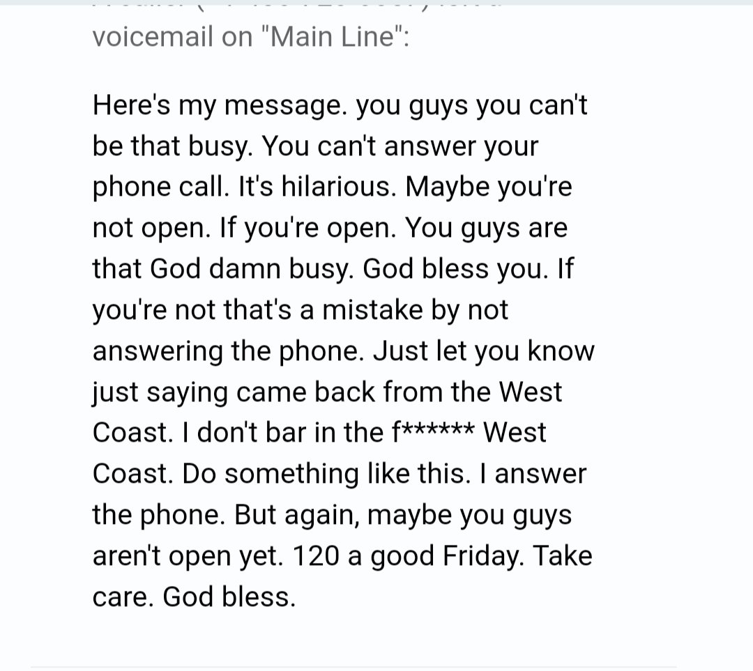 Favorite vm to start the weekend.  Called him back. Cool dude, wanted to know if we had life size connect four and/or Jenga on the patio...