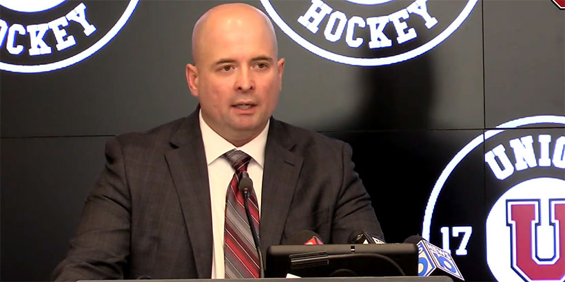 chnews's tweet photo. Josh Hauge being introduced as new Union coach. https://t.co/dQDHF69Yay