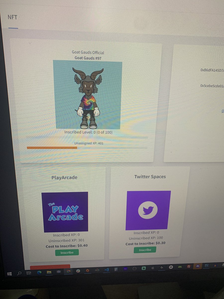 NftScribeIO's tweet photo. The integration with @ThePlayArcade is coming along nicely! Data flowing and XP events coming in. https://t.co/kNqOxKYlfq