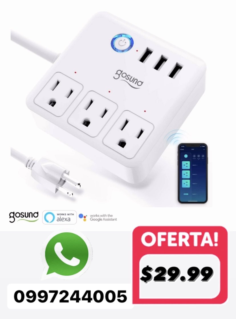 andygi93's tweet photo. Regleta Inteligente #Gosund Smart Plug Mini WiFi# compatibles con dispositivos ALEXAs y GOOGLE HOMEs - Ahorra luz al desconectar remotamente los enchufes 🔌 y USbs individualmente y por separado mediante tu celular 📲 o mediante tu asistente de voz inteligente 🗣️ https://t.co/sNEbzMmWPb