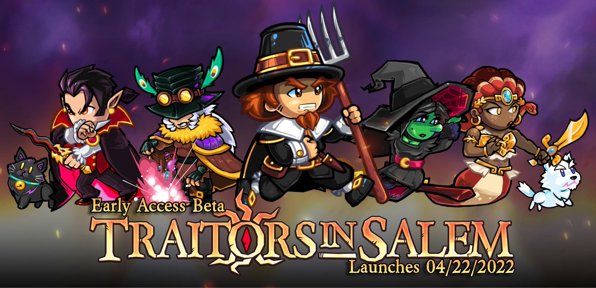TraitorsinSalem's tweet image. Traitors in Salem launches on April 22nd, 2022 into Early Access Beta on Steam. The Necronimicon’s power is swelling, and the minds of the Town are being corrupted. Wish list Traitors in Salem today on Steam: store.steampowered.com/app/1497640/Tr…