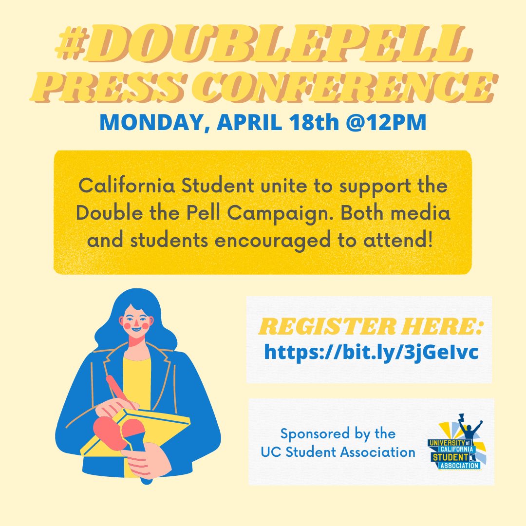 Students across California and the country are demanding a better deal for students, including <a href="/csustudents/">CSSA | Cal State Student Association</a>, <a href="/SSCCC_OFFICIAL/">Student Senate for California Community Colleges</a>, and <a href="/Students7United/">Students United</a>!

Register for the #DoublePell Press Conference to learn what these students really want from Congress: bit.ly/3jGeIvc