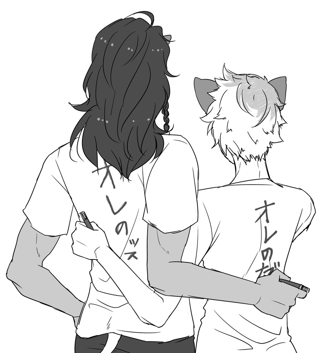 #twst_BL レオラギ
再掲

尻だけなのもあれなんで、ダサTシャツ着る🦁🍩 