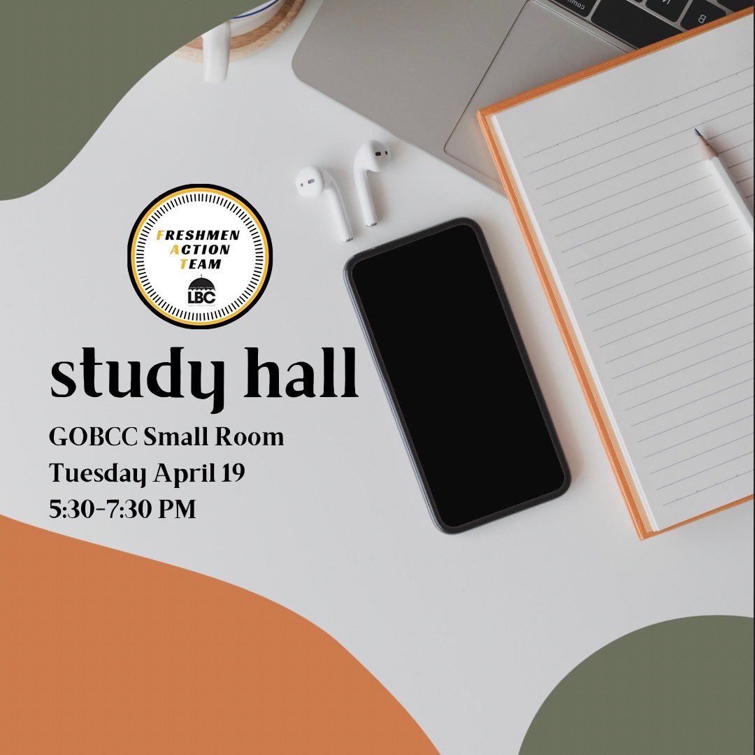 As the semester comes to an end, join us for Study Hall this Tuesday, April 19 in the GOBCC Small Room. Snacks and Drinks will be provided.
