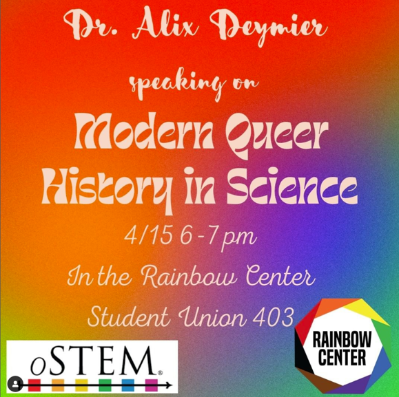AlixDeymier's tweet image. Excited to give my talk on Modern Queer History in Science for @oSTEM and the #RainbowCenter at @UConn tonight! Come check it out if you're around. #queerscience