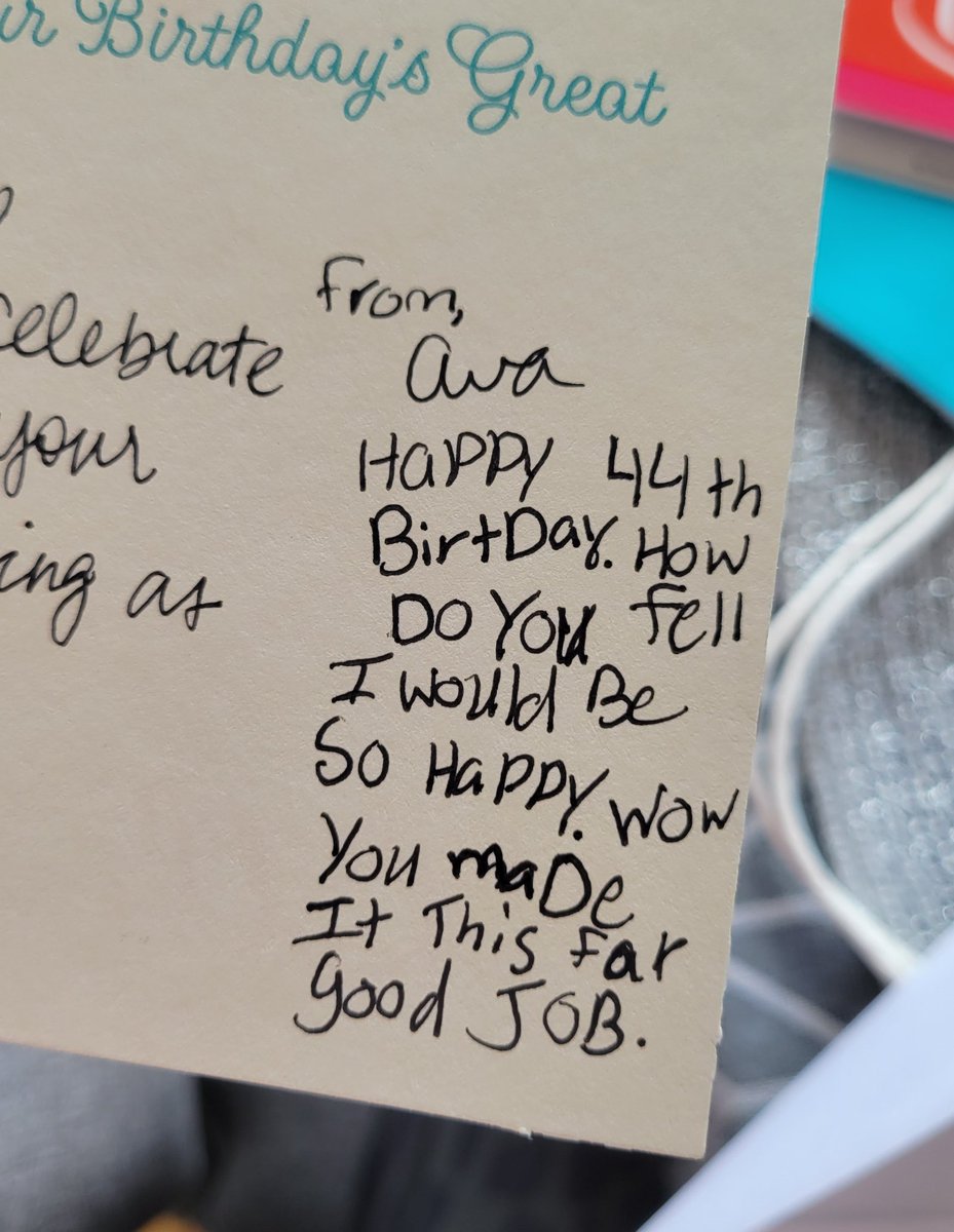 FiestaFlix's tweet image. Apparently this is how my kid signs birthday cards now.. you have all been warned.

Kinda sneaky proud of the tone here. 

#goodjob #birthdaycard #tenyearold #momlife #parenting