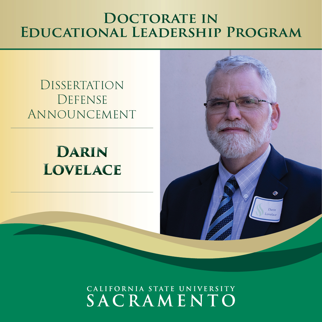 SacStateEDD's tweet photo. Darin Lovelace, defends his doctoral dissertation, "Does Mathematical Resilience Address Mathematics Anxiety? A Measurement Validation Study For High School Students." April 18, 2022, 1 pm–3 pm.
Details and Links can be found on the Ed.D. Homepage » Dissertation Defense Schedule https://t.co/84m6S9jUwe