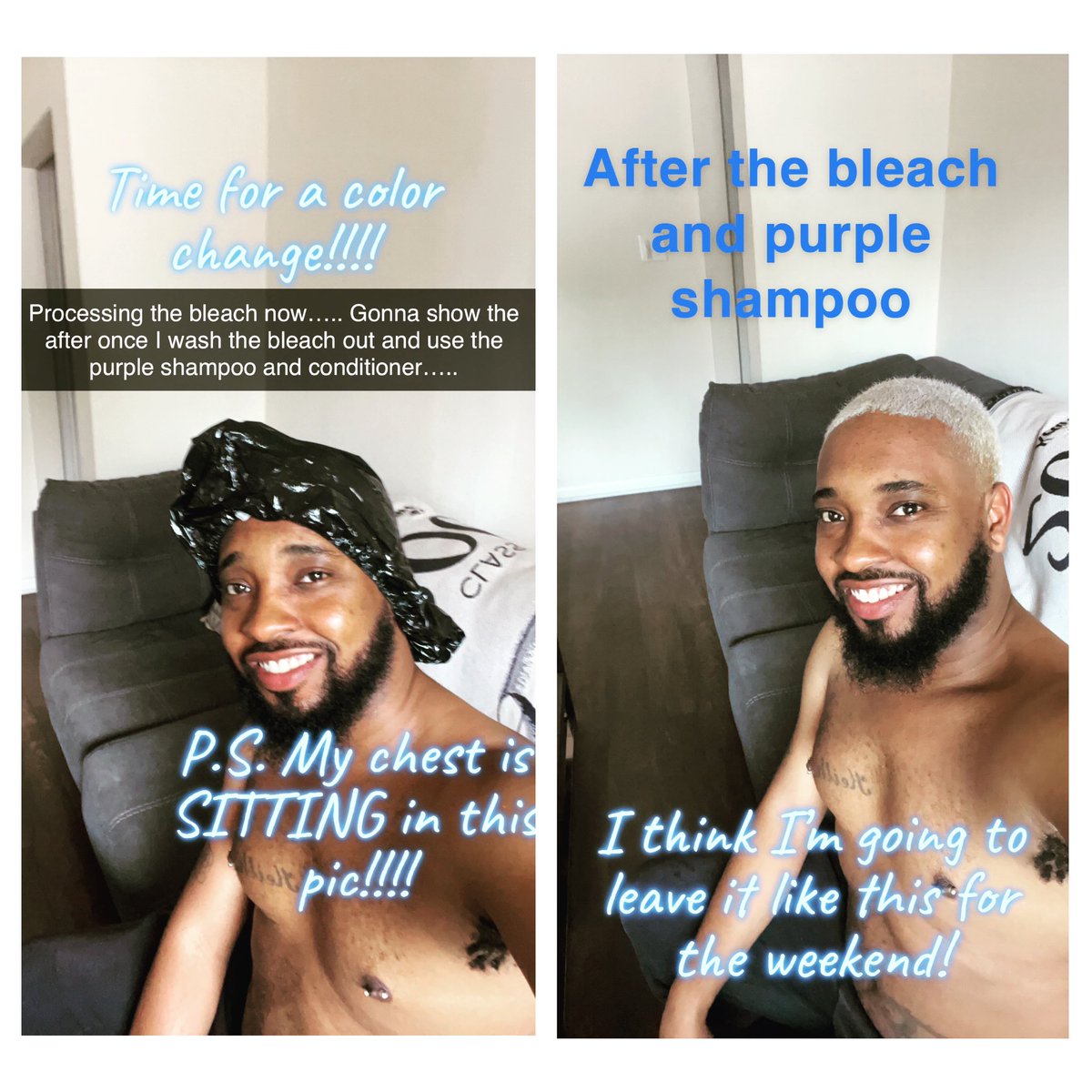 MrMan_Man's tweet image. #FreshCutFriday #FreshColorFriday! I can’t leave it alone! LOL! I think I’m leaving it this almost white color for this weekend…. #FunWithHair #DareToBeDifferent #IveBeenDoingMeAndSteppingOutOfTheBoxSinceMiddleSchool!!