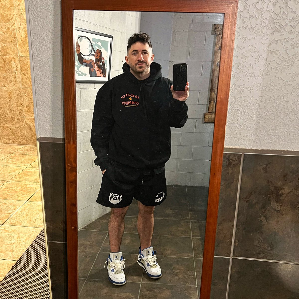 #ootd 
<a href="/GoodCompany3SB/">Third Street Barbell 3SB, LLC | Good Company | Sac</a> Hoodie + some Jordan 4 Motorsport. Hoodie still available 3sb.co